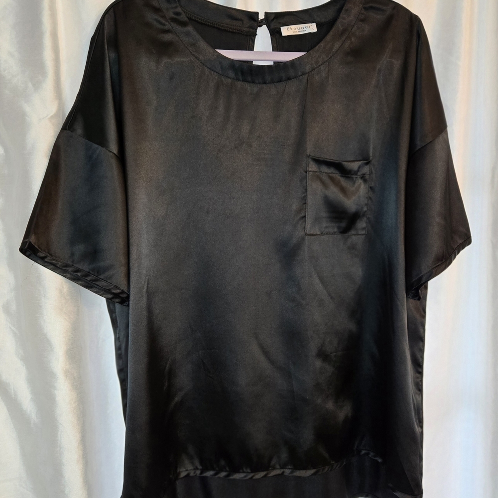 Black Satin Short Sleeve Top